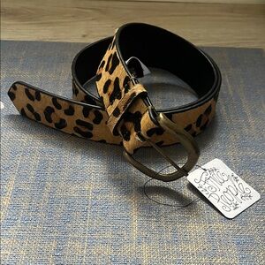 Free People Leopard Haircalf Belt with Antique Gold Buckle